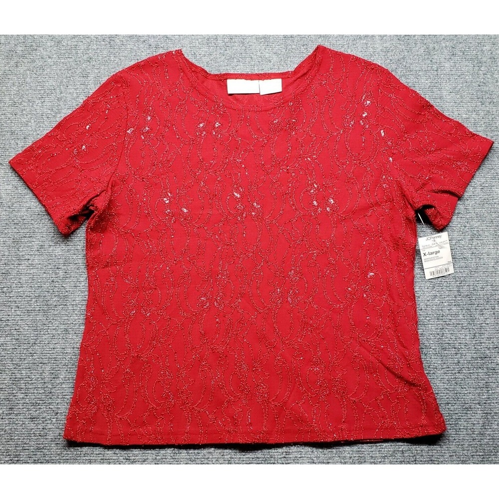 Worthington Blouse Womens XL Red Round Neck Short Sleeve Solid Pullover New